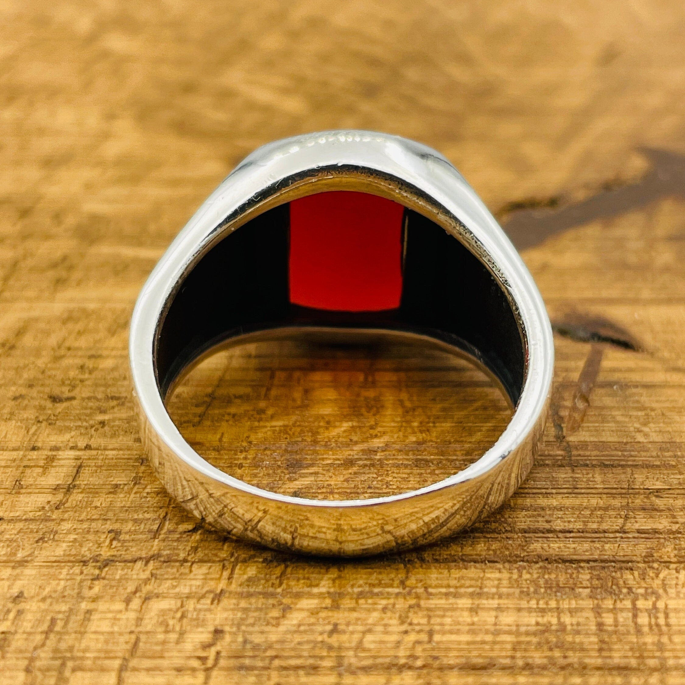 Authentic Handcrafted Men's Red Agate Square Ring | Ottoman Style 925 Sterling Silver Gemstone Jewelry