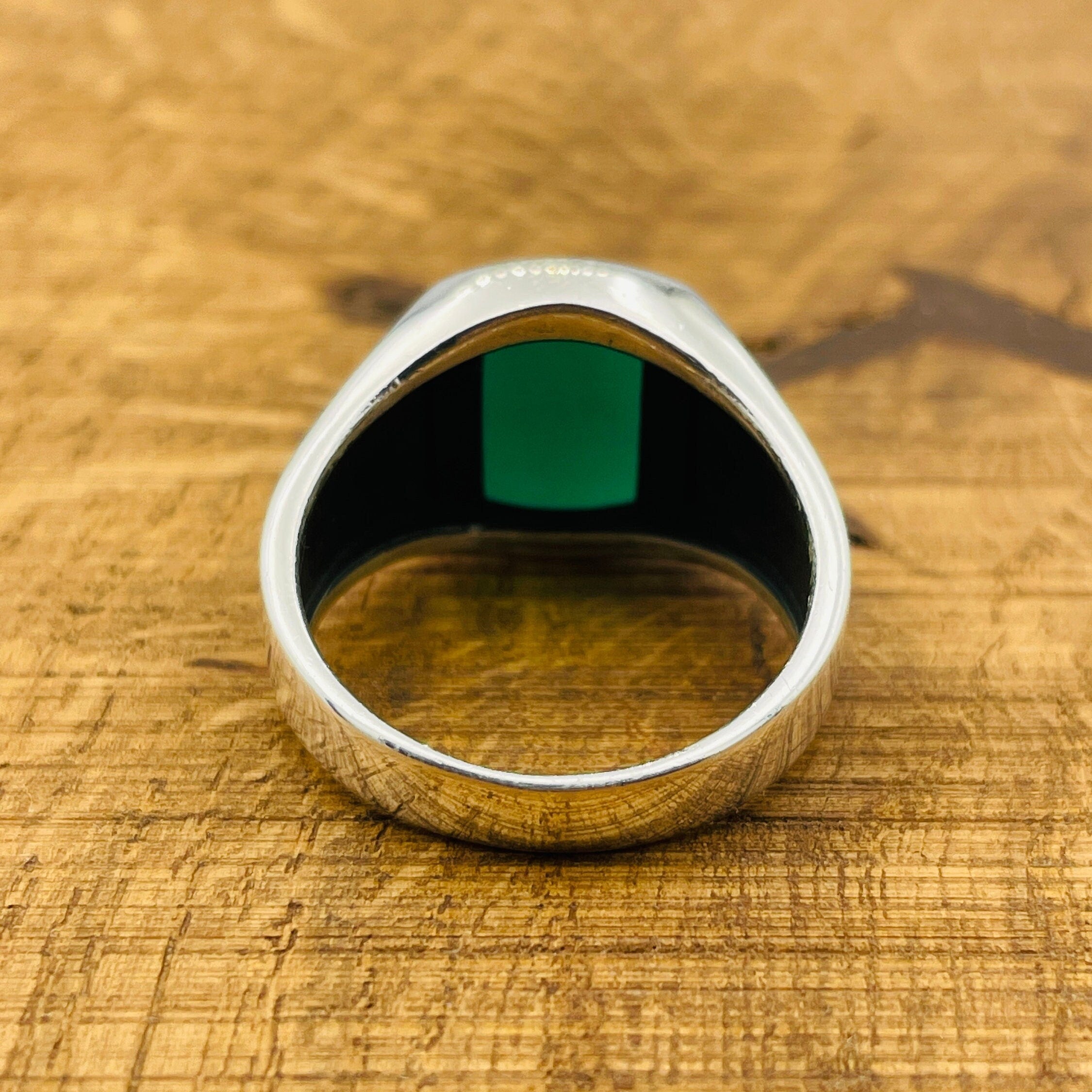 Men's Handmade Green Agate 925K Sterling Silver Ottoman Turkish Ring - Unique Gift for Him
