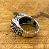 خاتم فضة بحجر زركون أخضر مستطيل للرجال