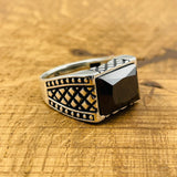 Men's Rectangle Black Onyx Stone Ring