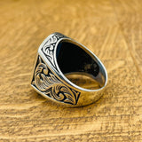 خاتم مربع من الفضة الإسترلينية التركية المصنوع يدوياً للرجال مع زركون أزرق | هدية حرفية