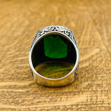 Turkish Handmade Men's 925 Sterling Silver Ring | Square Green Zircon Stone | Thoughtful Gift for Him