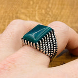 خاتم رجالي من الفضة الإسترلينية 925 مصنوع يدويًا بحجر العقيق الأخضر