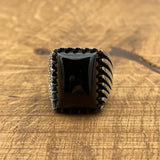 خاتم رجالي من الفضة الإسترلينية 925 مصنوع يدويًا بحجر العقيق الأسود