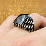 Handmade Turkish Men's Sterling Silver Black Zircon Ottoman Ring