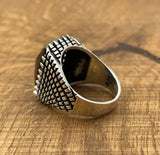 Handmade Turkish Men's Sterling Silver Black Zircon Ottoman Ring