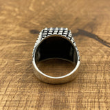 Handmade Turkish Men's Sterling Silver Black Zircon Ottoman Ring