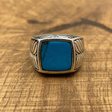 خاتم رجالي من الفضة الإسترلينية 925 مصنوع يدويًا مع الفيروز