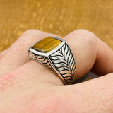 خاتم عين النمر من الفضة الإسترلينية 925 على الطراز العثماني مصنوع يدوياً للرجال