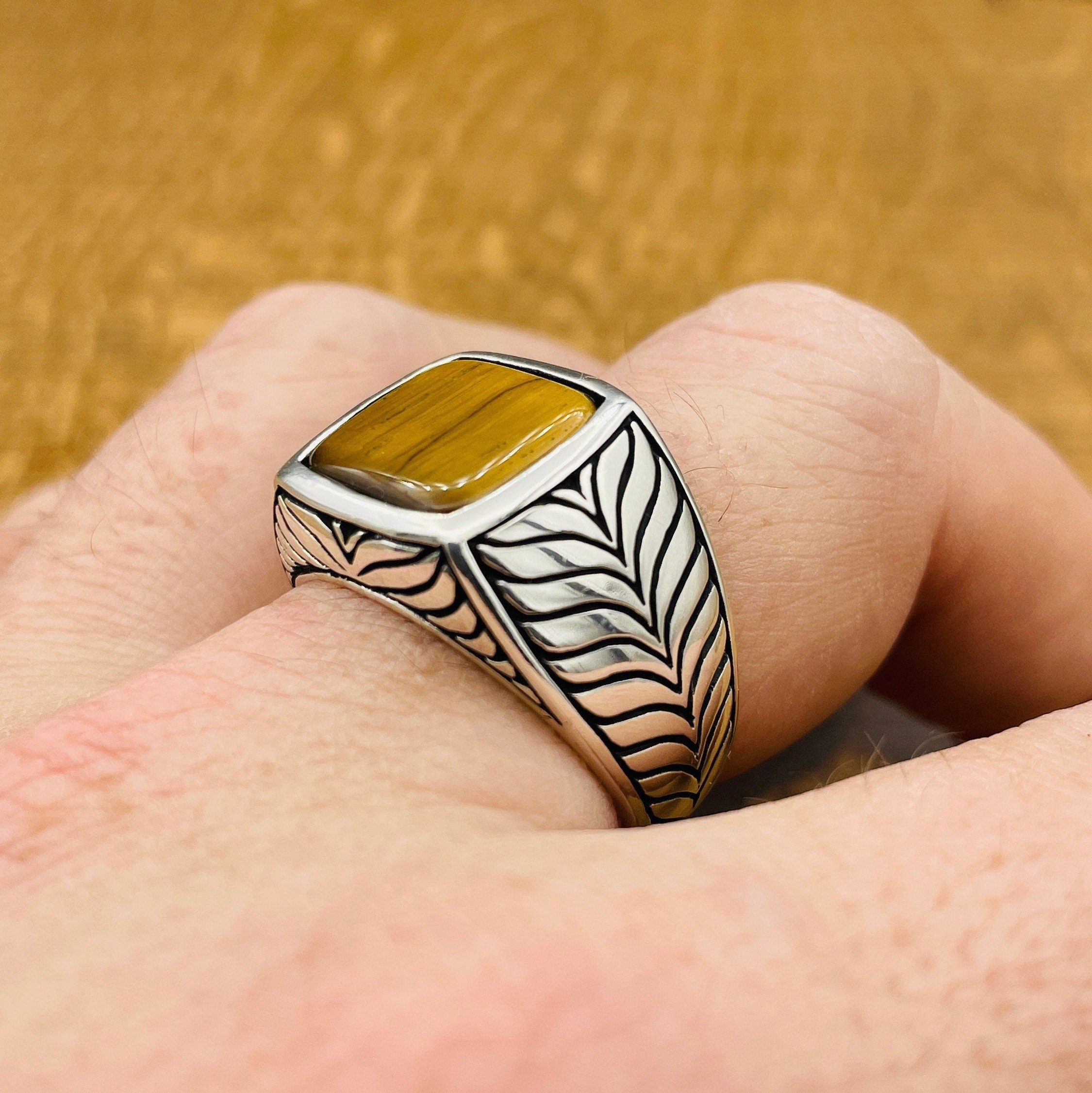 خاتم عين النمر من الفضة الإسترلينية 925 على الطراز العثماني مصنوع يدوياً للرجال