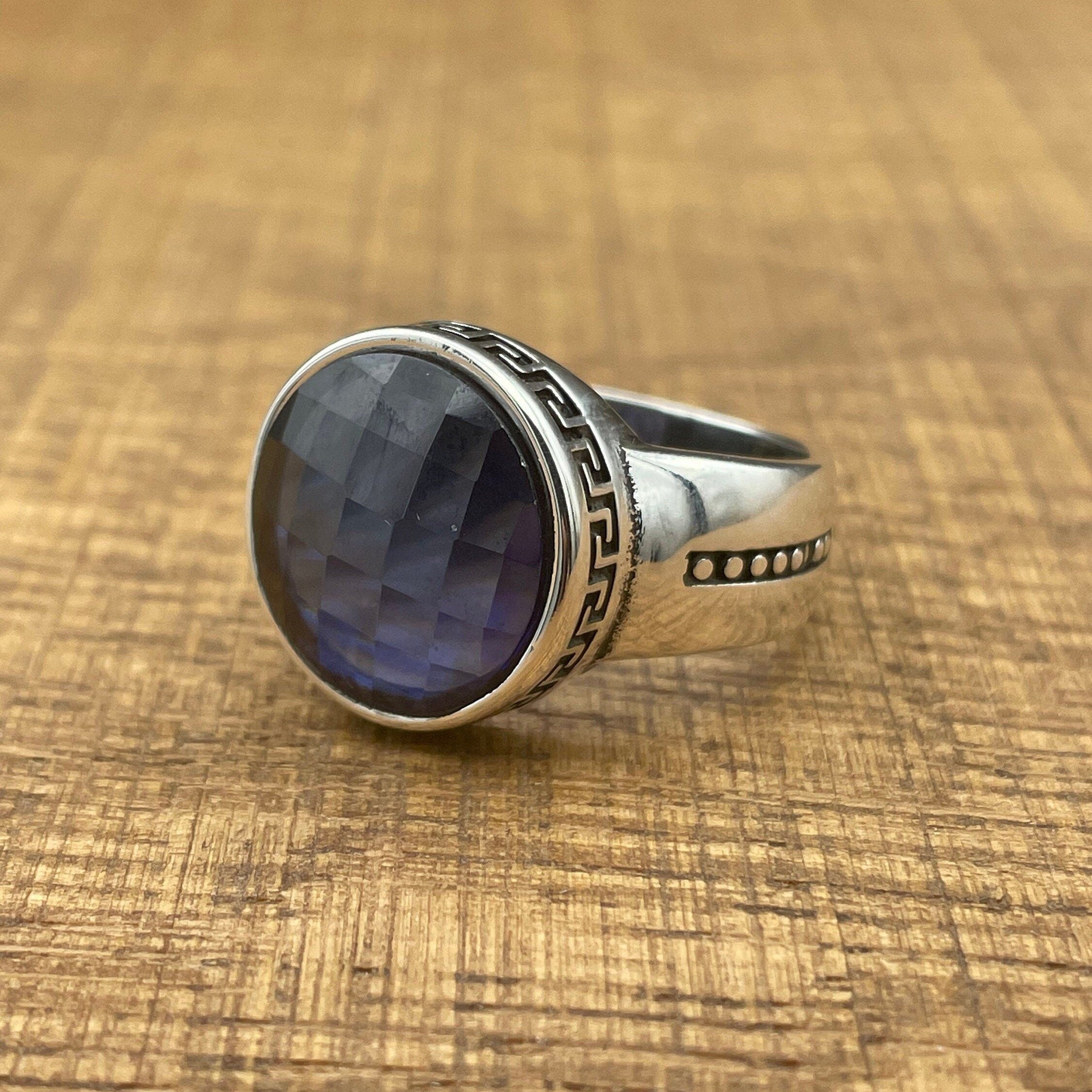 Handmade 925 Sterling Silver Oval Blue Zircon Ring for Men & Women | Minimalist Unisex Gift