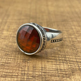 خاتم فضة استرليني 925 بسيط يدوي الشكل بيضاوي أحمر من الزركون للجنسين - هدية أنيقة