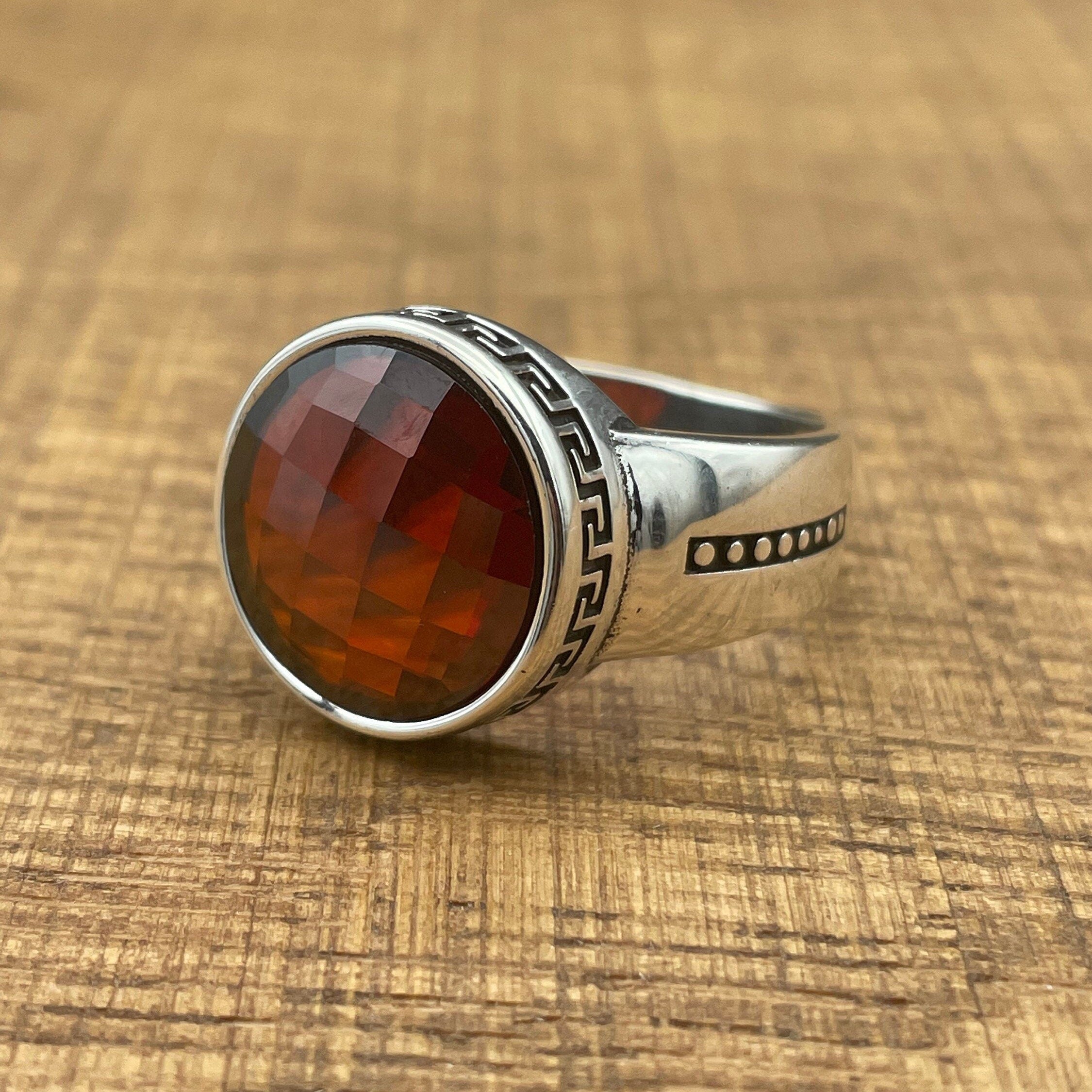 Handmade Minimalist Oval Red Zircon 925 Sterling Silver Unisex Ring - Elegant Gift