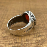 خاتم فضة استرليني 925 بسيط يدوي الشكل بيضاوي أحمر من الزركون للجنسين - هدية أنيقة