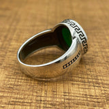 خاتم بيضاوي أخضر من الزركون مصنوع يدويًا، فضة استرليني 925، للجنسين - هدية أنيقة
