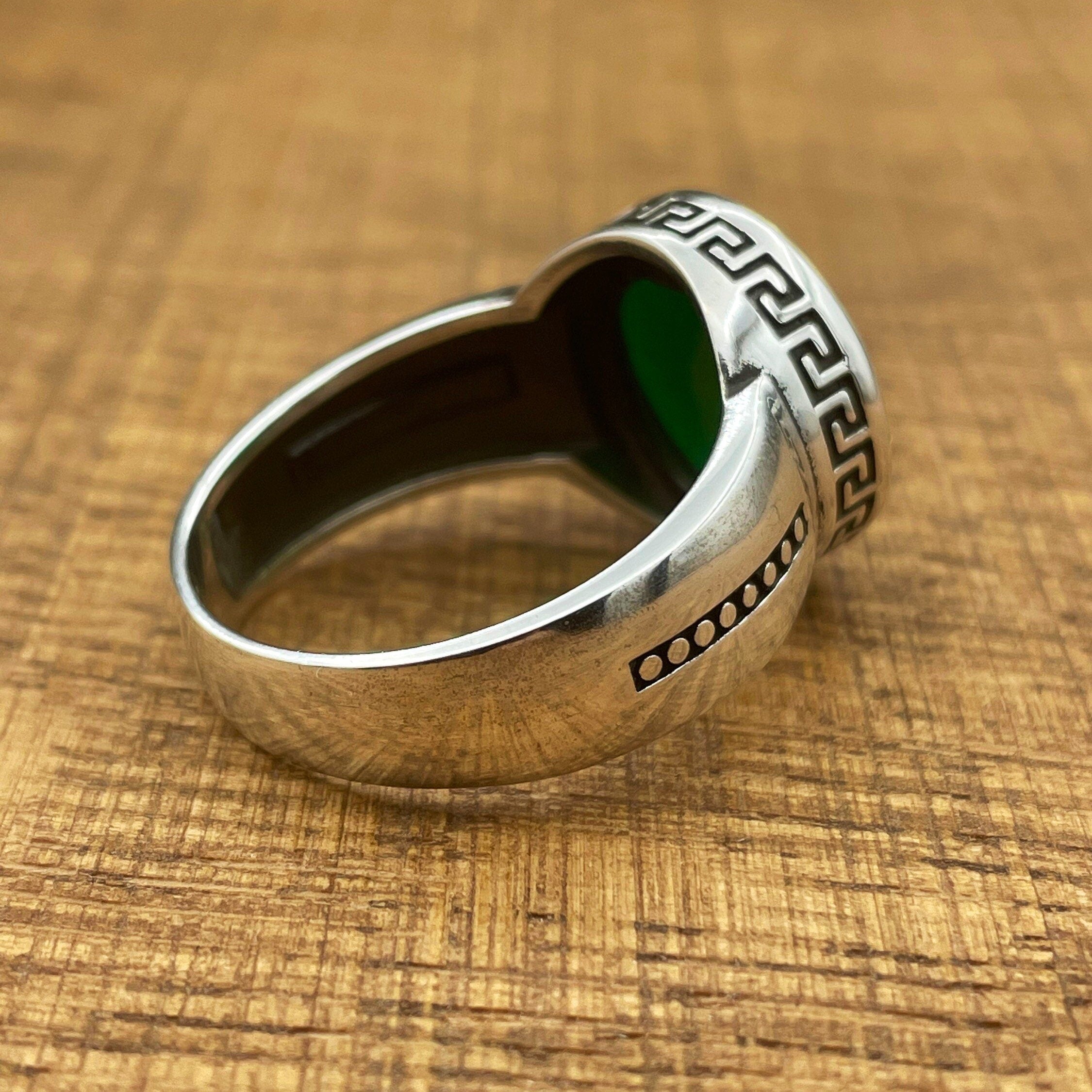 خاتم بيضاوي أخضر من الزركون مصنوع يدويًا، فضة استرليني 925، للجنسين - هدية أنيقة