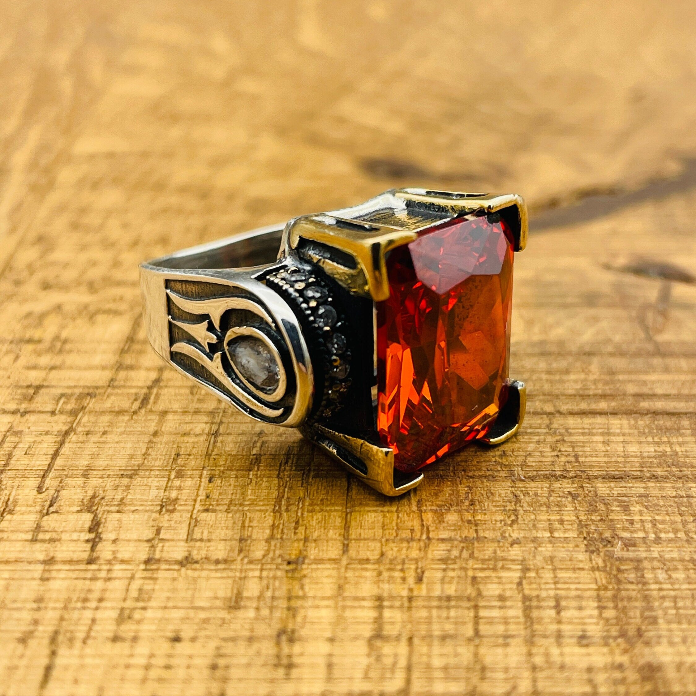 Turkish Handmade 925 Sterling Silver Ruby Ring with Ottoman Design for Women