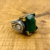 Turkish Handmade 925 Sterling Silver Square Green Agate Ring for Women | Unique Gift
