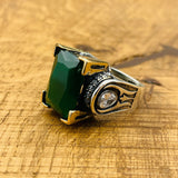 Turkish Handmade 925 Sterling Silver Square Green Agate Ring for Women | Unique Gift