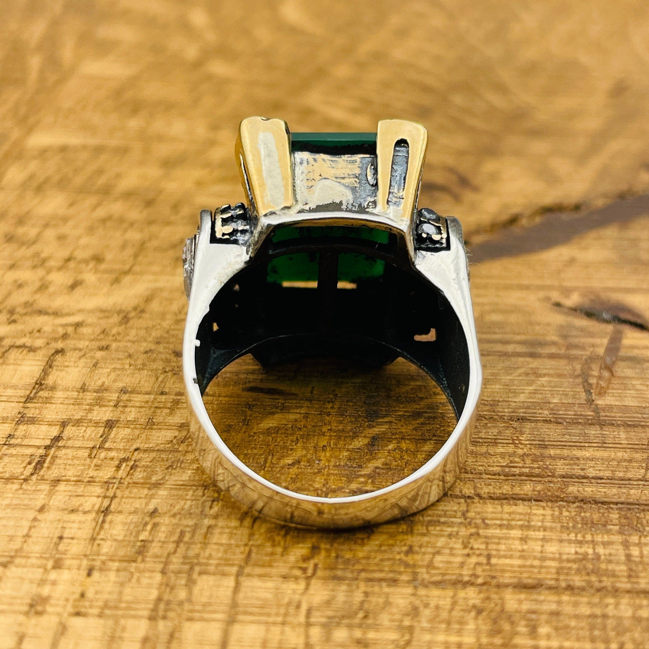 Turkish Handmade 925 Sterling Silver Square Green Agate Ring for Women | Unique Gift