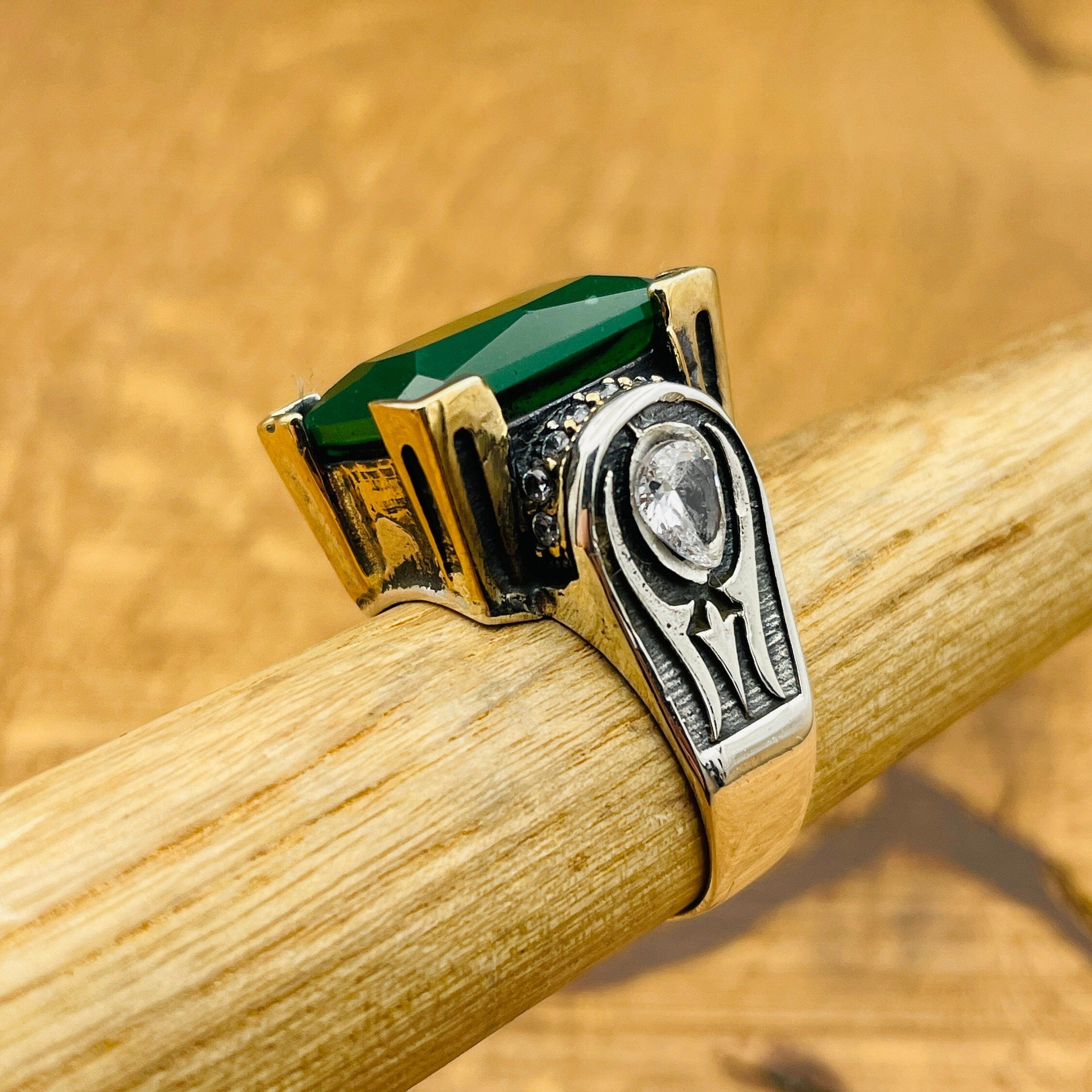 Turkish Handmade 925 Sterling Silver Square Green Agate Ring for Women | Unique Gift