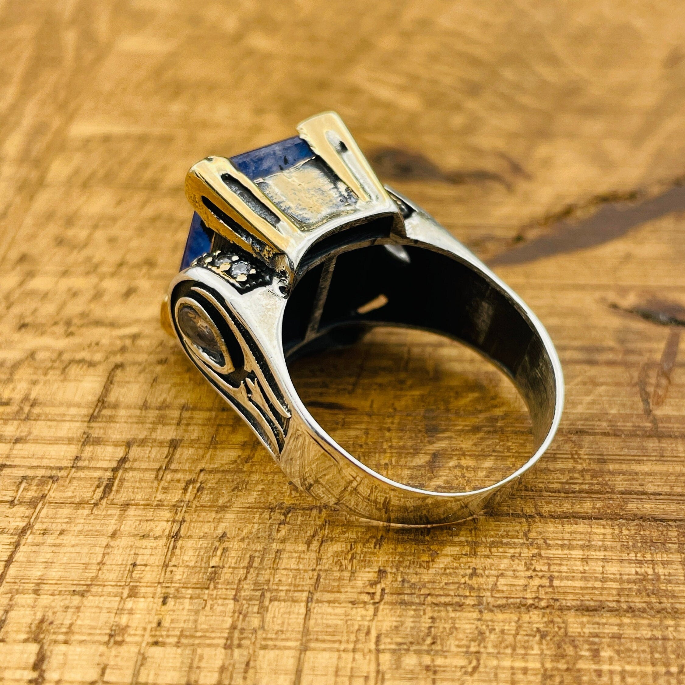 Turkish Handmade Sterling Silver Blue Tourmaline Ring for Women