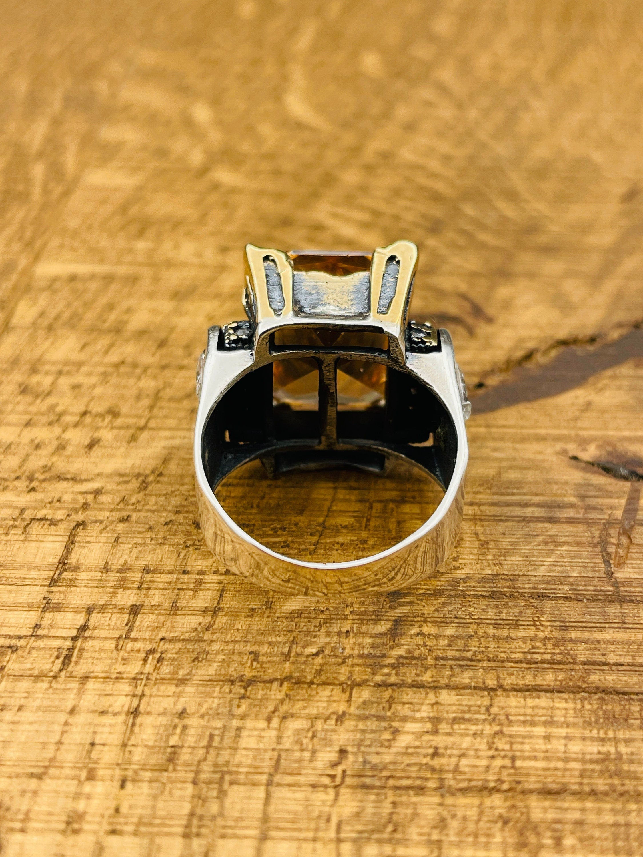 خاتم عقيق أصفر عثماني يدوي الصنع للنساء - مجوهرات تركية من الفضة الإسترلينية 925 هدية