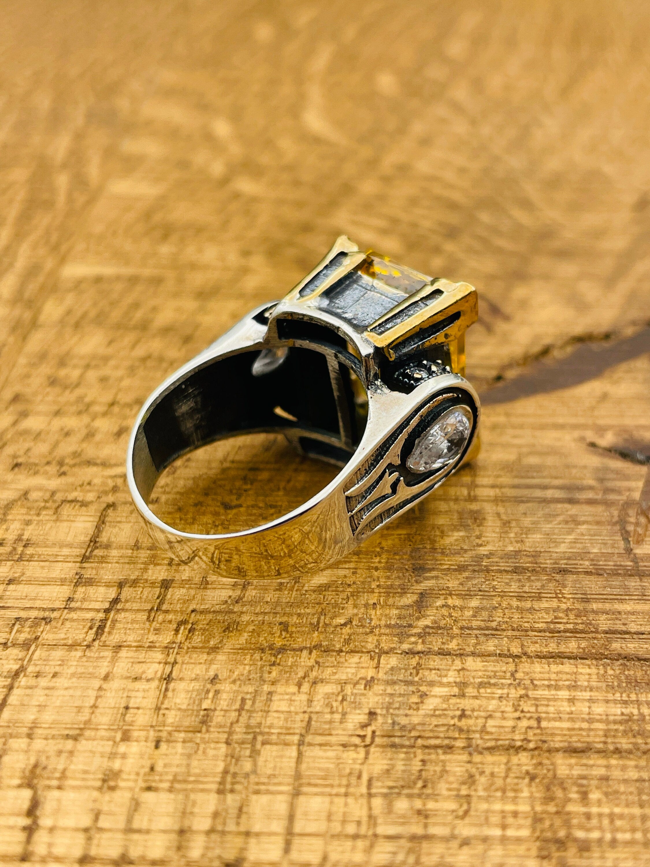 خاتم تركي عثماني يدوي الصنع من حجر السترين للنساء | مجوهرات بيان من الفضة الإسترلينية 925 هدية