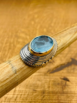 خاتم نسائي أزرق فاتح من الباراíba مصنوع يدوياً من الفضة الإسترلينية 925 على الطراز العثماني الفاخر