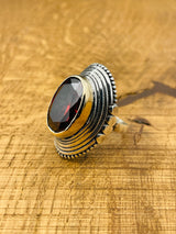 خاتم نسائي كبير بيضاوي من الفضة الإسترلينية 925 مع حجر ياقوت أحمر مستوحى من الطراز العثماني