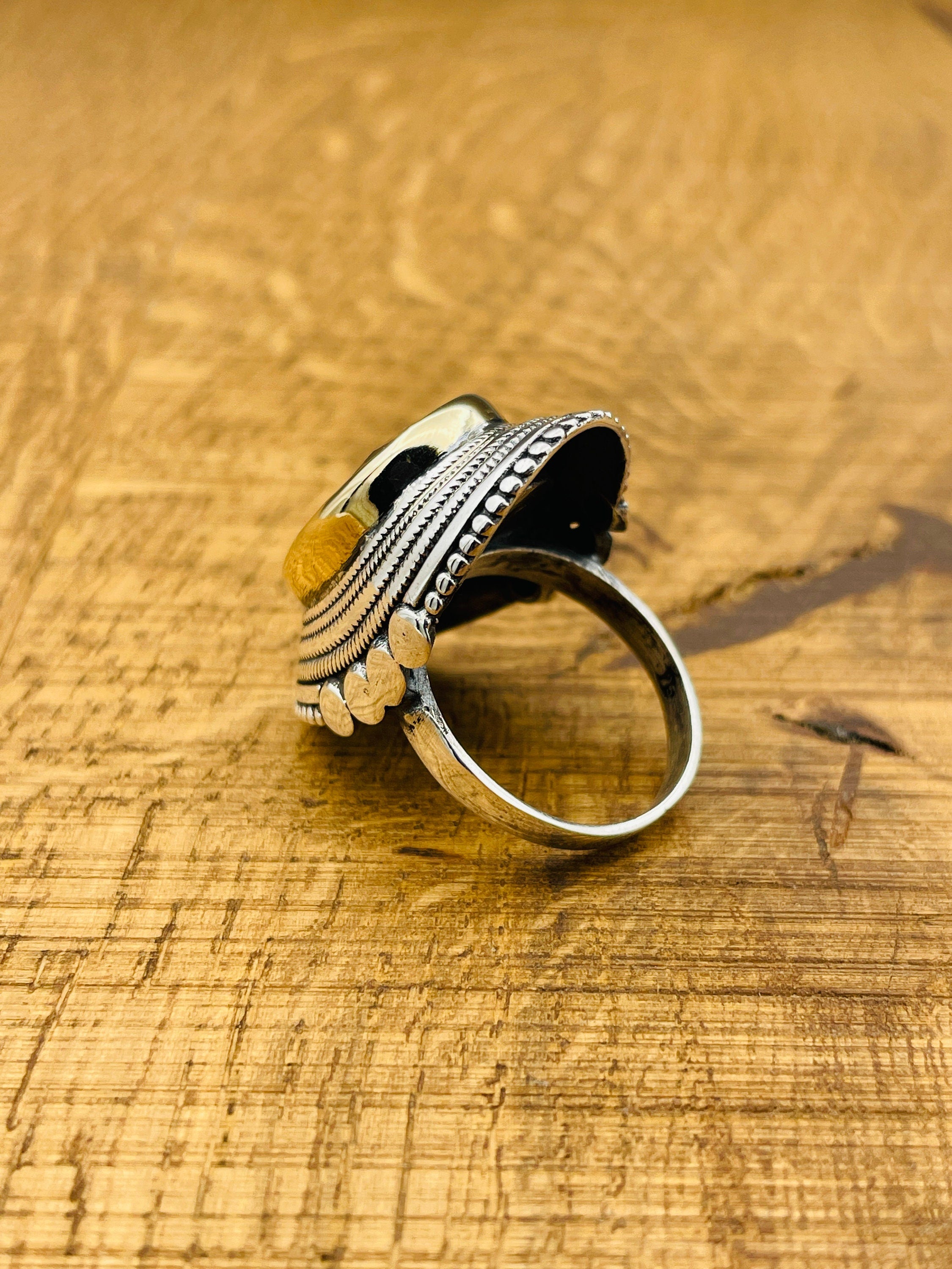 Elegant Ottoman Style Champagne Citrine Ring - 925 Sterling Silver & 20x30mm Stone