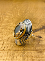 Elegant Ottoman Style Champagne Citrine Ring - 925 Sterling Silver & 20x30mm Stone