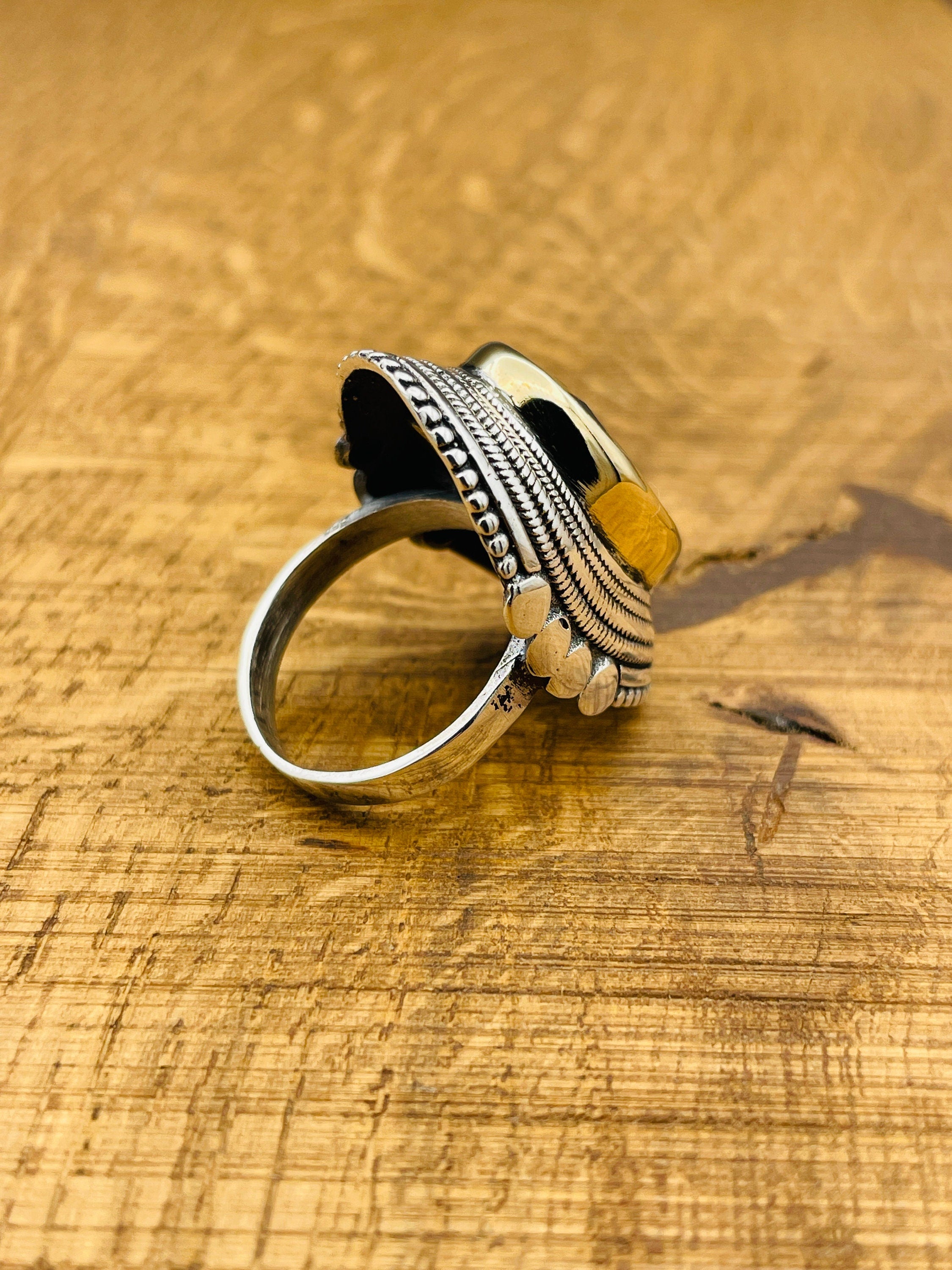 Elegant Ottoman Style Champagne Citrine Ring - 925 Sterling Silver & 20x30mm Stone