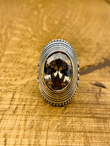 Elegant Ottoman Style Champagne Citrine Ring - 925 Sterling Silver & 20x30mm Stone