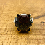 خاتم زولتانيت تركي يدوي الصنع من الفضة الإسترلينية - حجر كريم سحري يغير لونه للنساء