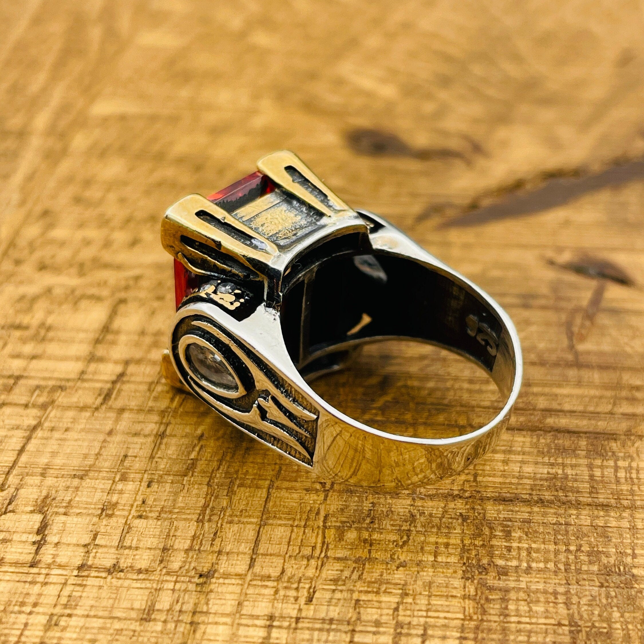 Turkish Handmade 925 Sterling Silver Ruby Ring with Ottoman Design for Women