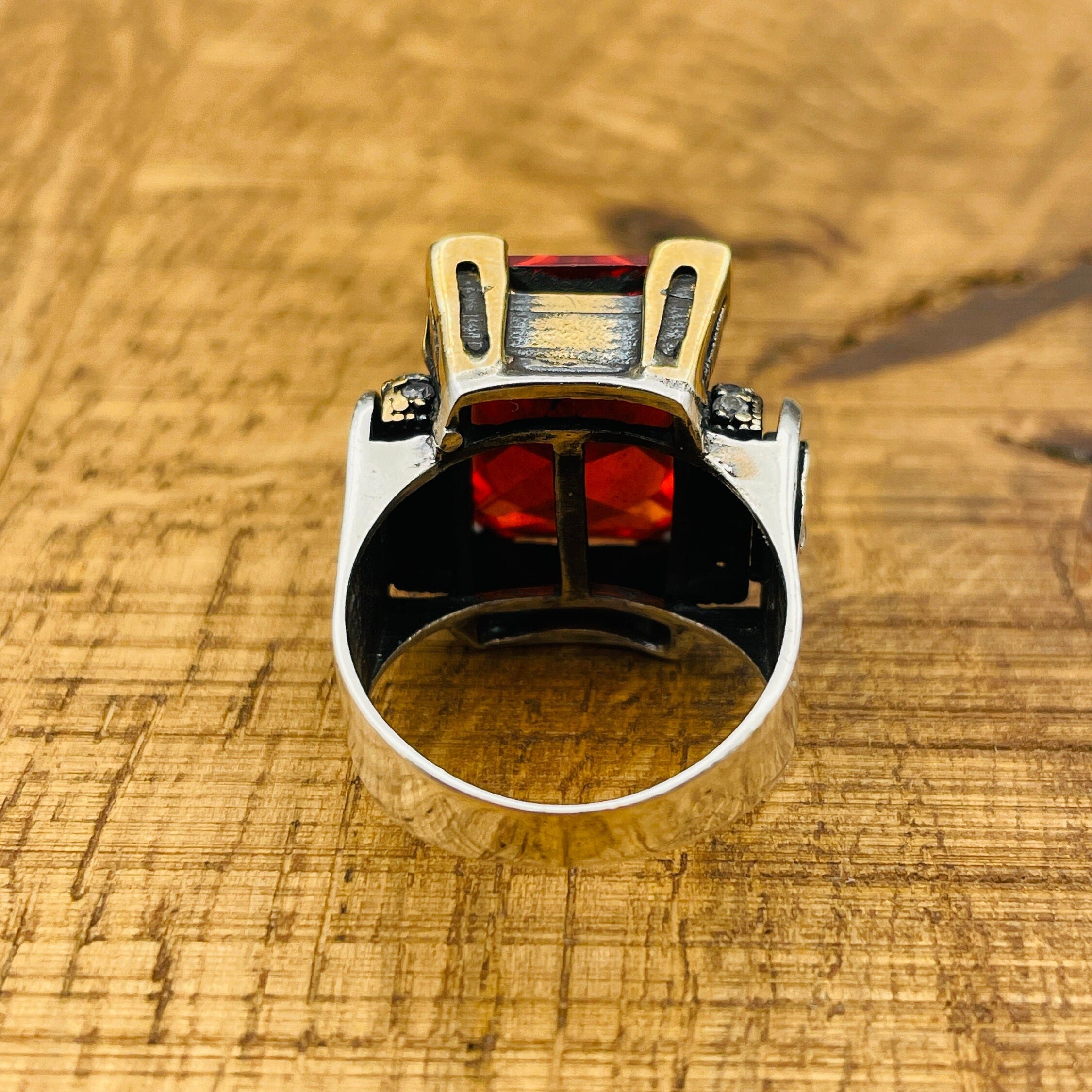 Turkish Handmade 925 Sterling Silver Ruby Ring with Ottoman Design for Women