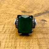 Turkish Handmade 925 Sterling Silver Square Green Agate Ring for Women | Unique Gift