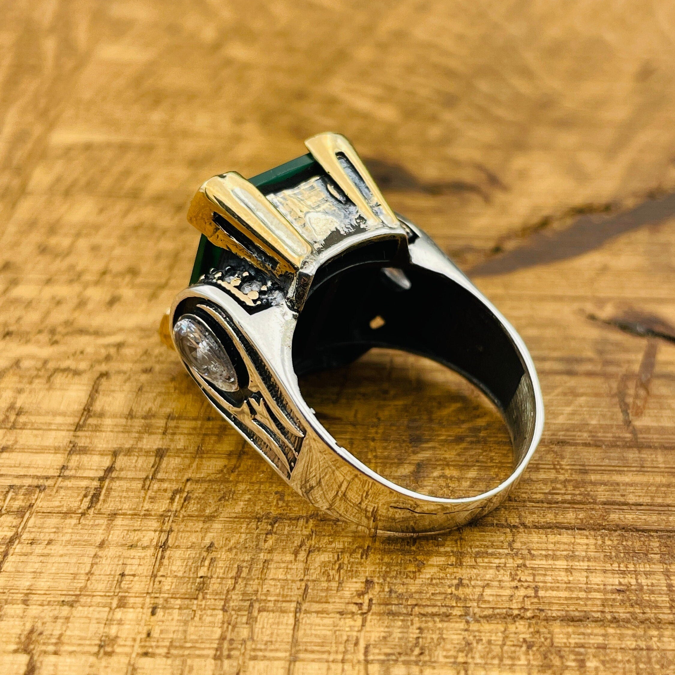 Turkish Handmade 925 Sterling Silver Square Green Agate Ring for Women | Unique Gift