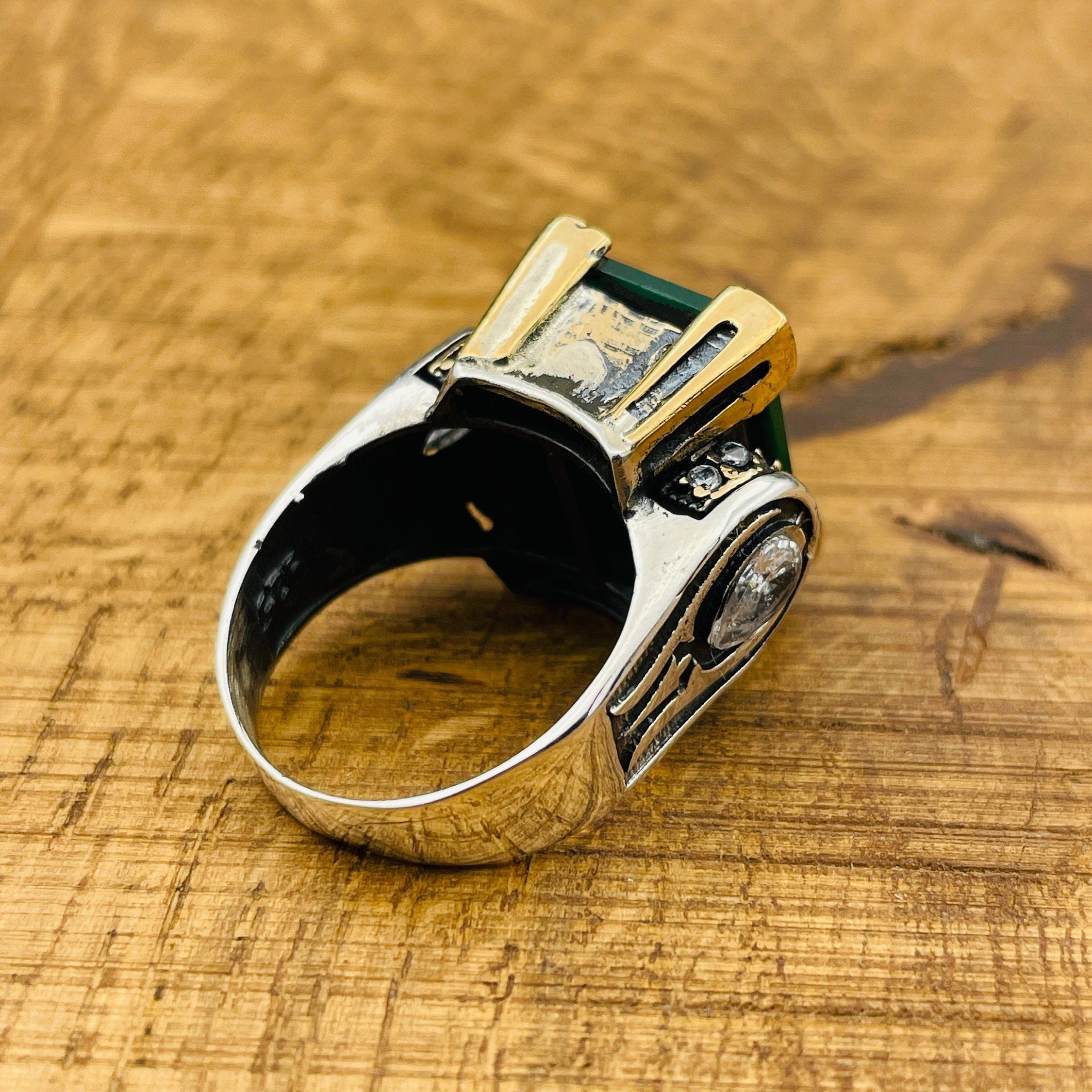 Turkish Handmade 925 Sterling Silver Square Green Agate Ring for Women | Unique Gift