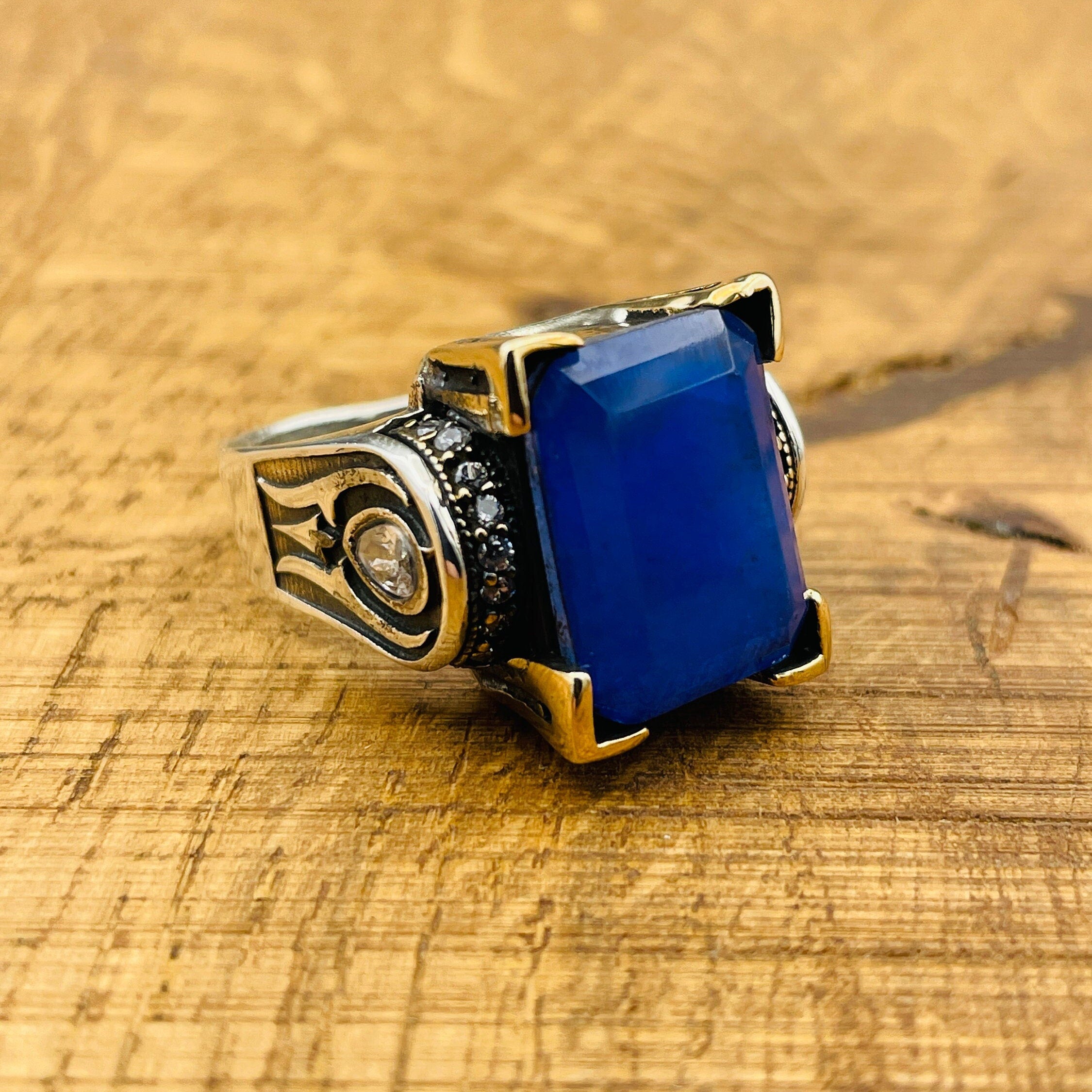 Turkish Handmade Sterling Silver Blue Tourmaline Ring for Women