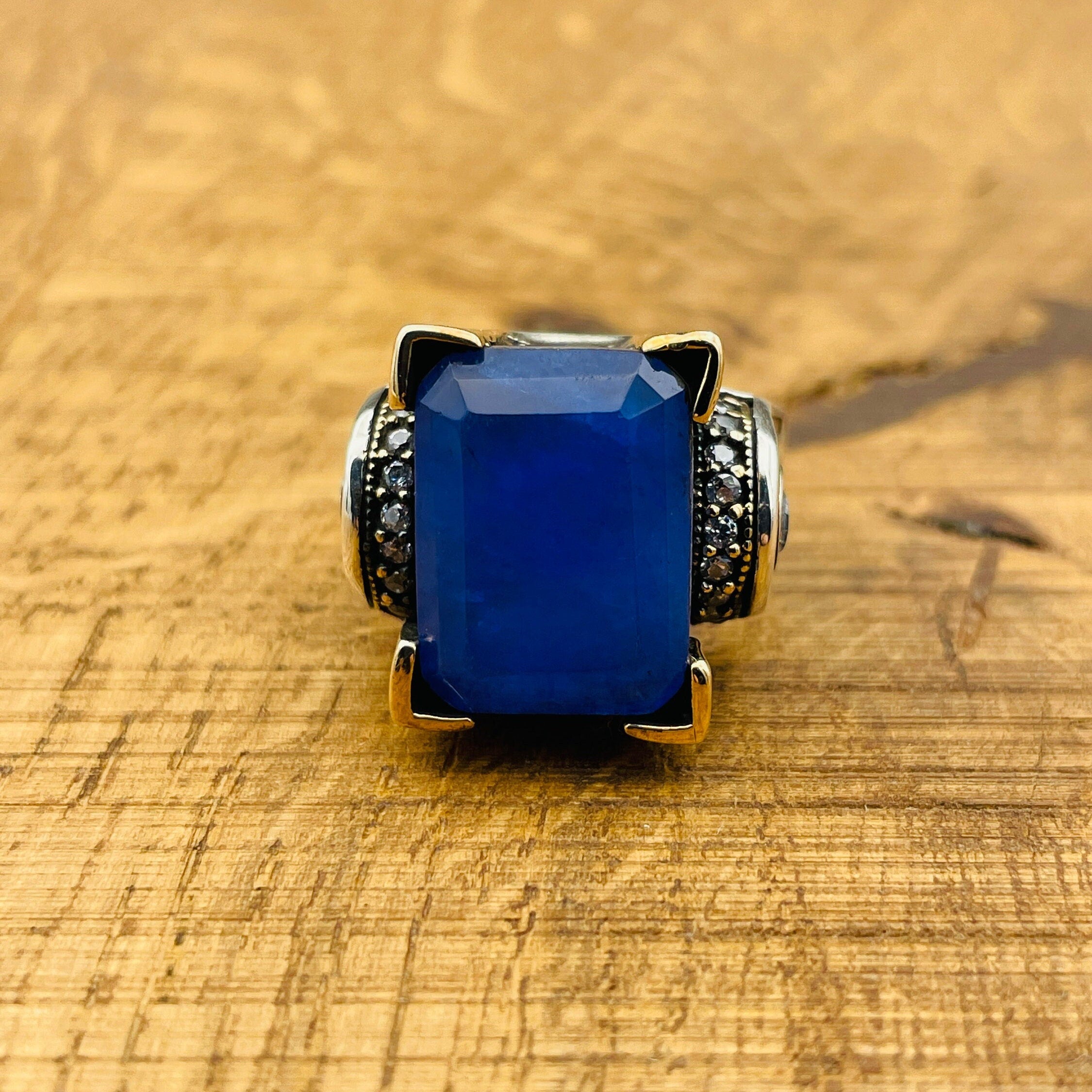 Turkish Handmade Sterling Silver Blue Tourmaline Ring for Women