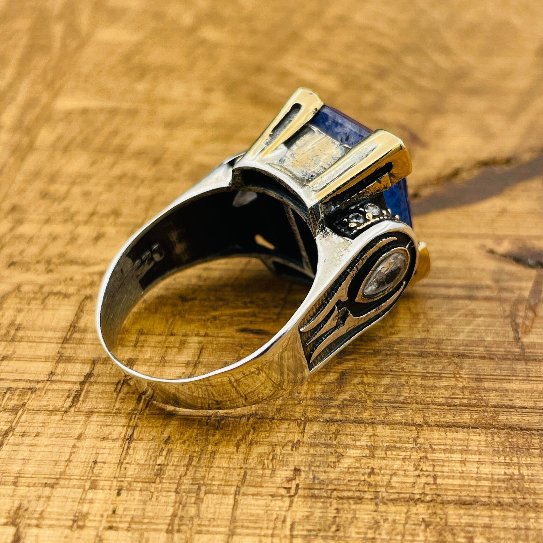 Turkish Handmade Sterling Silver Blue Tourmaline Ring for Women