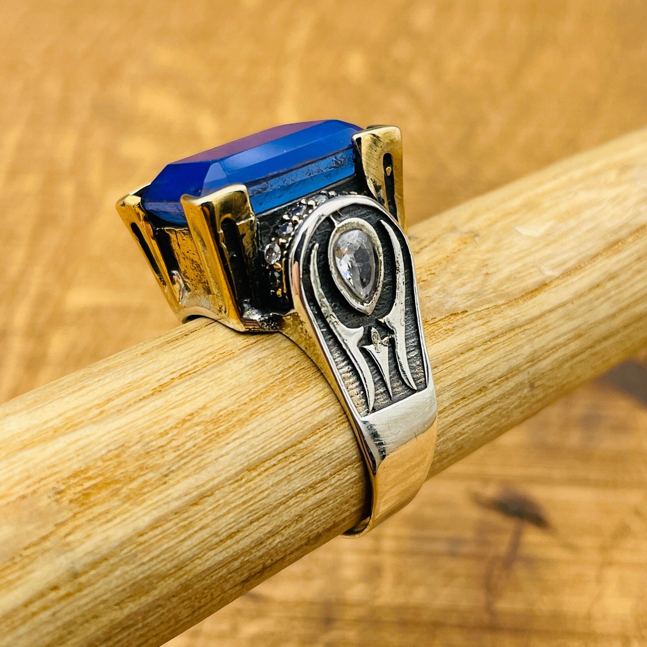 Turkish Handmade Sterling Silver Blue Tourmaline Ring for Women