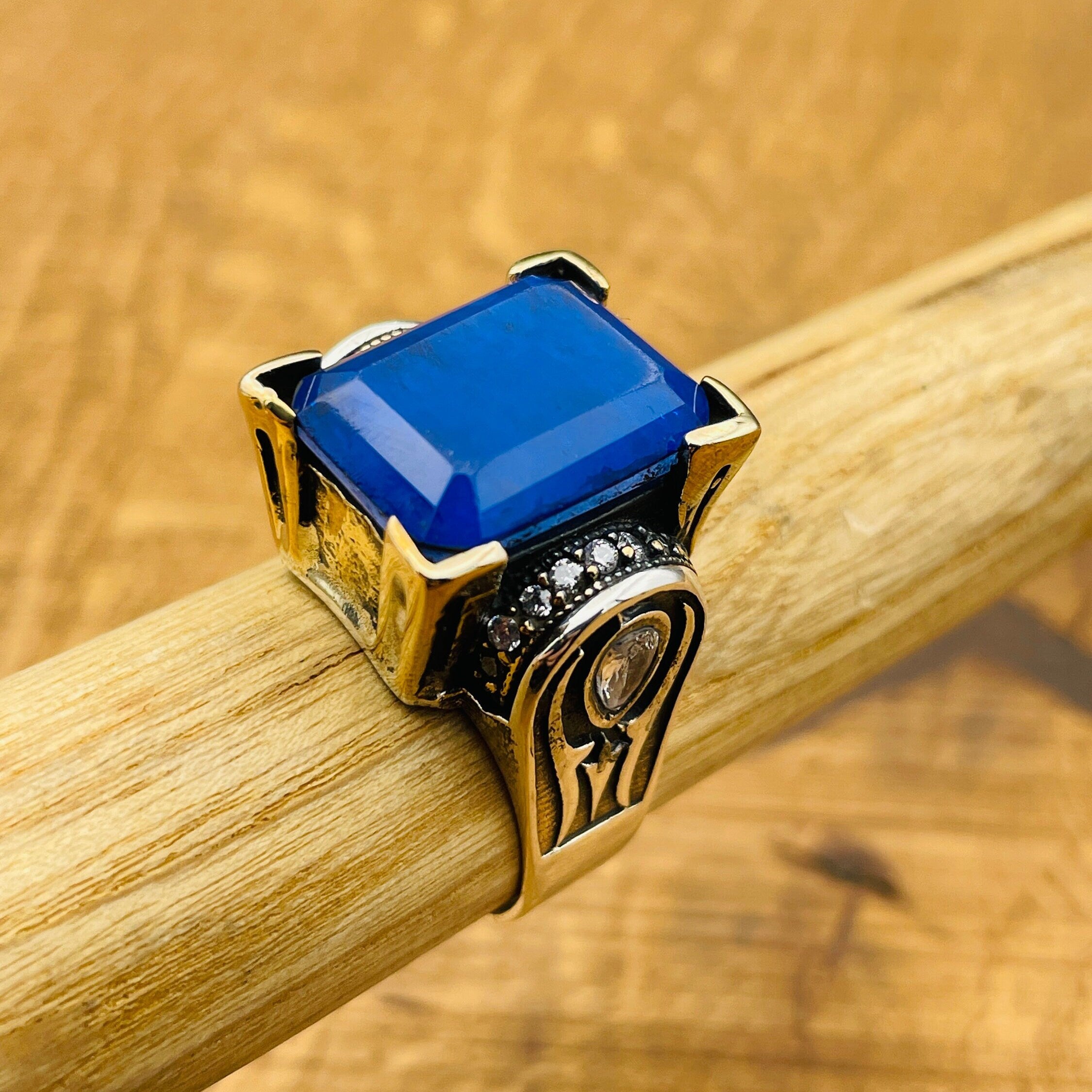 Turkish Handmade Sterling Silver Blue Tourmaline Ring for Women