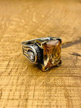 خاتم عقيق أصفر عثماني يدوي الصنع للنساء - مجوهرات تركية من الفضة الإسترلينية 925 هدية