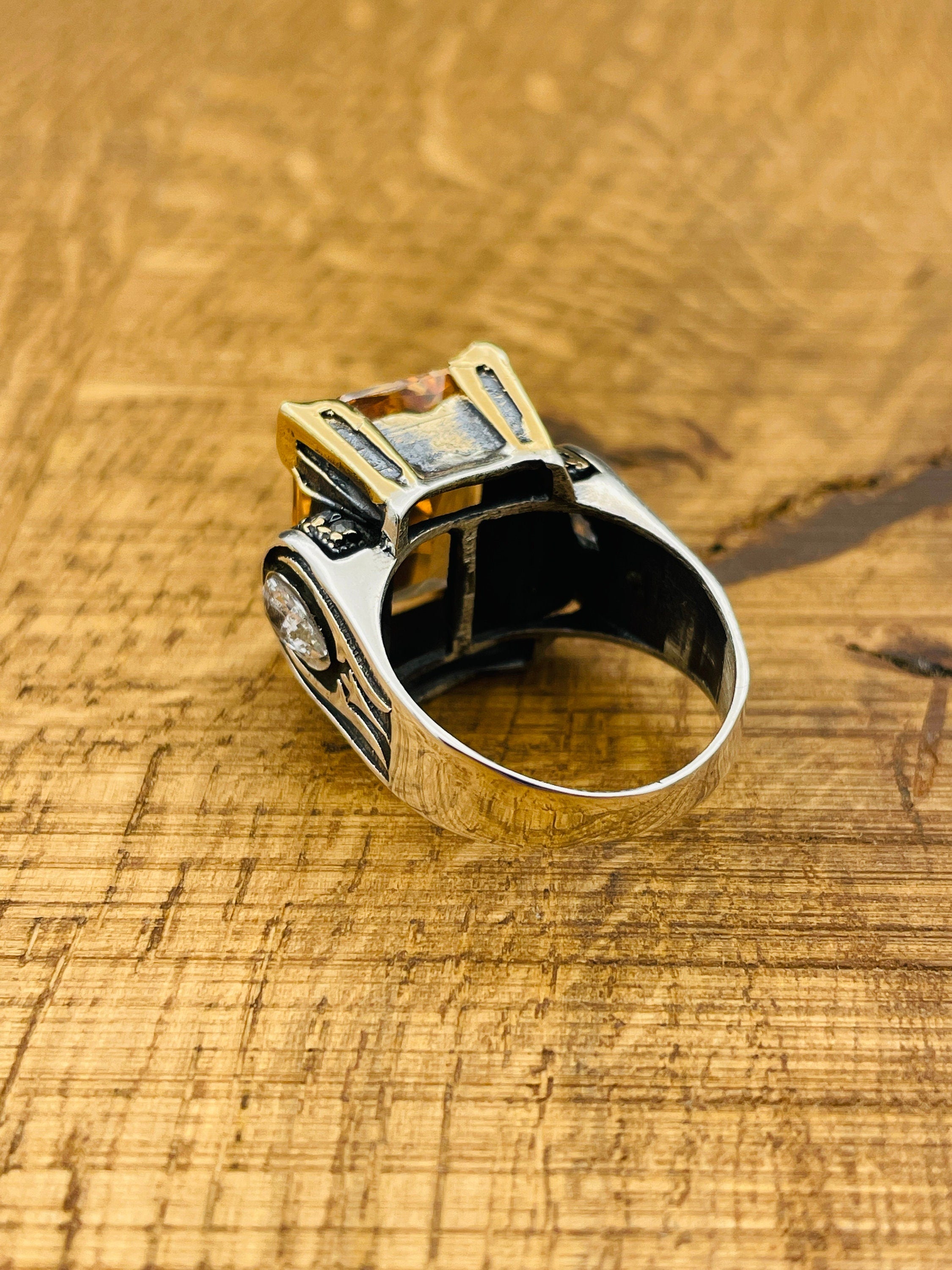 خاتم عقيق أصفر عثماني يدوي الصنع للنساء - مجوهرات تركية من الفضة الإسترلينية 925 هدية