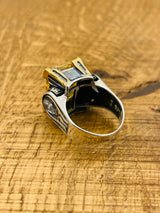 خاتم تركي عثماني يدوي الصنع من حجر السترين للنساء | مجوهرات بيان من الفضة الإسترلينية 925 هدية