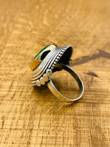 خاتم فضة استرلينية بلون أخضر بارايبا النابض بالحياة - مجوهرات بيان يدوية الصنع على الطراز العثماني