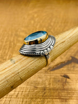 خاتم نسائي أزرق فاتح من الباراíba مصنوع يدوياً من الفضة الإسترلينية 925 على الطراز العثماني الفاخر